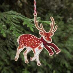 Deer in Scarf Wooden Decoration/Woodland Animal Christmas Tree Ornament Winter Gift Holiday Stocking Filler - thumbnail 3