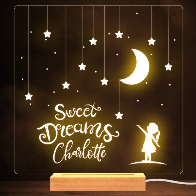 Little Girl Looking At Stars Square Name Personalised Gift Lamp Night Light - image 1