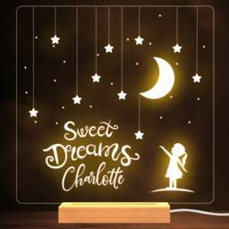 Little Girl Looking At Stars Square Name Personalised Gift Lamp Night Light - thumbnail 1
