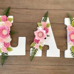 Felt Flower Letter Name, Floral Letter, Baby Girl Nursery Monogram, Letters Wall Decor, Mint Pink Gold Decor - thumbnail 3