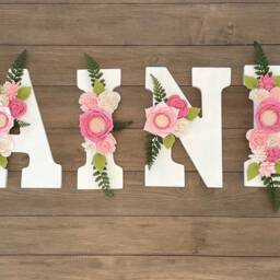 Felt Flower Letter Name, Floral Letter, Baby Girl Nursery Monogram, Letters Wall Decor, Mint Pink Gold Decor - thumbnail 2