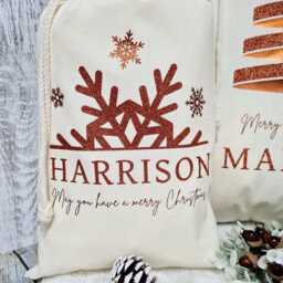 Santa Sack Copper Natural Personalised With Snowflake, Tree Or Bauble Print, Christmas Bag Personalized, Xmas Gift For Him Her, Custom Decor - thumbnail 3