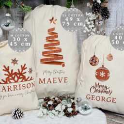 Santa Sack Copper Natural Personalised With Snowflake, Tree Or Bauble Print, Christmas Bag Personalized, Xmas Gift For Him Her, Custom Decor - thumbnail 2