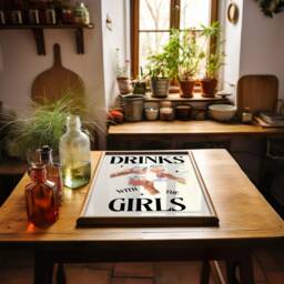 Trendy Drinks With The Girls Retro Print - Fun Dorm Uni, Kitchen Cocktails Alcohol Poster, Cool 90S Style, Besties, Funky Modern Art - thumbnail 3