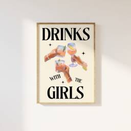 Trendy Drinks With The Girls Retro Print - Fun Dorm Uni, Kitchen Cocktails Alcohol Poster, Cool 90S Style, Besties, Funky Modern Art - thumbnail 1