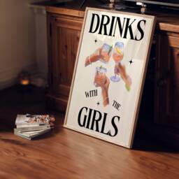 Trendy Drinks With The Girls Retro Print - Fun Dorm Uni, Kitchen Cocktails Alcohol Poster, Cool 90S Style, Besties, Funky Modern Art - thumbnail 2