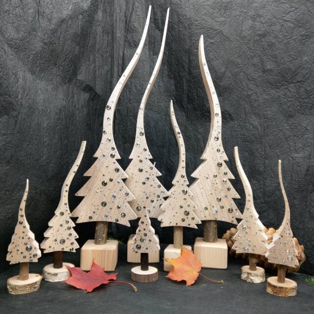 Pure Sparkle, Pearly White Christmas Tree With Glitter Rain, A Glittering Fir Tree, Hand-Painted Made Of Wood in 4 Sizes - image 1