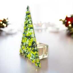 Handmade Green Fused Glass Christmas Tree Candle Holder - thumbnail 2