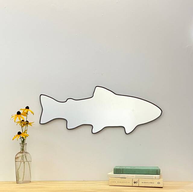 Trout Mirror/Handmade Wall Art Shape Outline Decor Miroir Rainbow Brook Brown Cutthroat Fly Fishing Angling Angler - image 1