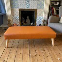 Handmade Large Footstool - Fuax Leather Vintage Coffee Table -Upholstered Footstool Leatherette Contemporary Ottoman - thumbnail 2