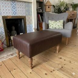 Handmade Large Footstool - Fuax Leather Vintage Coffee Table -Upholstered Footstool Leatherette Contemporary Ottoman
