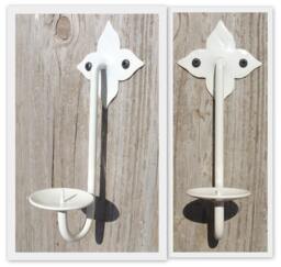 2 Hand Forged Candle Sconces Wall Hung Star Holders Ivory Cream White Metal Decor Christmas Gift 6.7