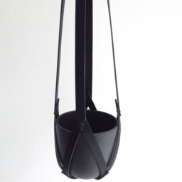 Gift For Plant Lovers Minimalistic Hanger Black Leather Ceiling Planter Hanging Modern Botanical Home Decor Holder - thumbnail 3