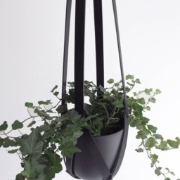 Gift For Plant Lovers Minimalistic Hanger Black Leather Ceiling Planter Hanging Modern Botanical Home Decor Holder - thumbnail 2