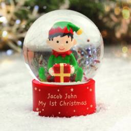 Personalised Christmas Elf Snow Globe Glitter Glass Ornament - thumbnail 3
