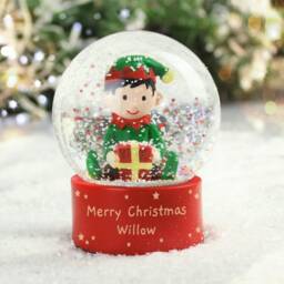 Personalised Christmas Elf Snow Globe Glitter Glass Ornament - thumbnail 2