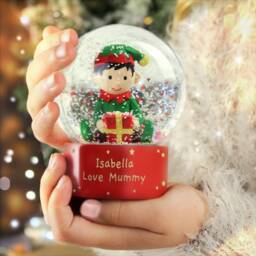 Personalised Christmas Elf Snow Globe Glitter Glass Ornament