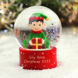 Personalised Christmas Elf Snow Globe Glitter Glass Ornament - thumbnail 4
