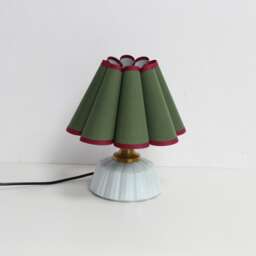 Handmade Moss Green Fabric Lamp With Burgundy Trim & Ceramic Base For Home Decor-50#