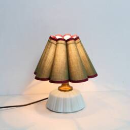 Handmade Moss Green Fabric Lamp With Burgundy Trim & Ceramic Base For Home Decor-50# - thumbnail 4