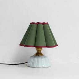 Handmade Moss Green Fabric Lamp With Burgundy Trim & Ceramic Base For Home Decor-50# - thumbnail 3