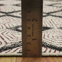 Maroon Block Printed Cotton Kilim Rug, Hand Woven - thumbnail 4