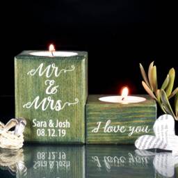 Personalized Wooden Tea Light Holder - Custom Couple Names Set Of 2 Candle - thumbnail 2