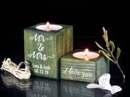 Personalized Wooden Tea Light Holder - Custom Couple Names Set Of 2 Candle