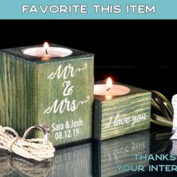 Personalized Wooden Tea Light Holder - Custom Couple Names Set Of 2 Candle - thumbnail 3