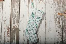 Fluffy Green & White Vintage Chenille Christmas Stocking With Matching Cuff - Wedding Ring, Flower - thumbnail 1