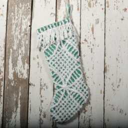 Fluffy Green & White Vintage Chenille Christmas Stocking With Matching Cuff - Wedding Ring, Flower - thumbnail 3