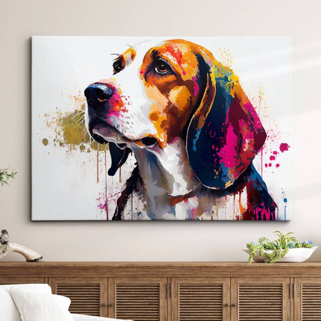 Colorful Beagle Abstract Dog Pet Animal Painting Splatter Wall Art, Framed Canvas Poster Print, Home Kitchen Office Room Decor, Gifts - image 1