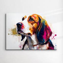 Colorful Beagle Abstract Dog Pet Animal Painting Splatter Wall Art, Framed Canvas Poster Print, Home Kitchen Office Room Decor, Gifts - thumbnail 3