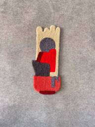 Wall Hanging Rug, Tufted Technique Geometric Textil Art, Red Violet & Beige Colors Totem Shape Tapestry