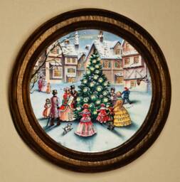 Light Oak Handmade Wooden Christmas Decoration Wall Hanging Picture Frame Carol Singing Round A Tree - thumbnail 1