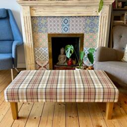 Checked Upholstered Footstool Tweed, Tartan, Handmade Cotswold, Many Colour Options. Padded Coffee Table - thumbnail 2