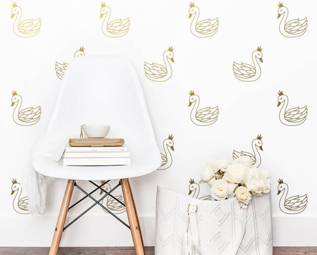 Swan Wall Decals - Nursery Decals, Decor, Animal Kids Room Crown Stickers, Baby Room, Art - image 1