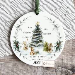 Personalised Family Christmas Gift Tree Woodland Animals Acrylic Or Ceramic Round Ornament Keepsake Bauble Decoration - thumbnail 2