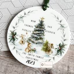 Personalised Family Christmas Gift Tree Woodland Animals Acrylic Or Ceramic Round Ornament Keepsake Bauble Decoration - thumbnail 3