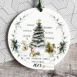 Personalised Family Christmas Gift Tree Woodland Animals Acrylic Or Ceramic Round Ornament Keepsake Bauble Decoration - thumbnail 1