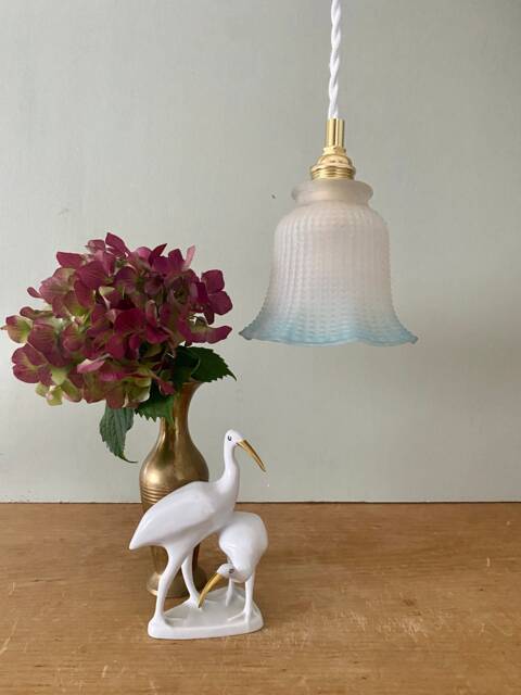Vintage Tulip Lamp in White & Blue Frosted Glass - image 1
