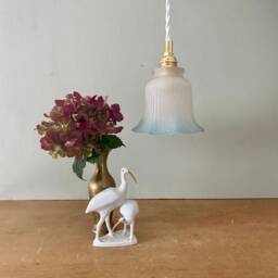 Vintage Tulip Lamp in White & Blue Frosted Glass - thumbnail 2