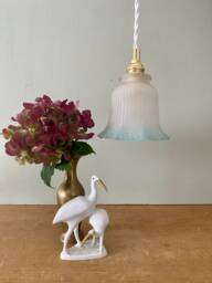 Vintage Tulip Lamp in White & Blue Frosted Glass - thumbnail 1