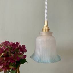 Vintage Tulip Lamp in White & Blue Frosted Glass - thumbnail 3