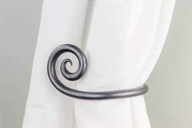 Forged Iron Scroll Curtain Tie Backs - Rustic Window Holdbacks, Pair - image 1
