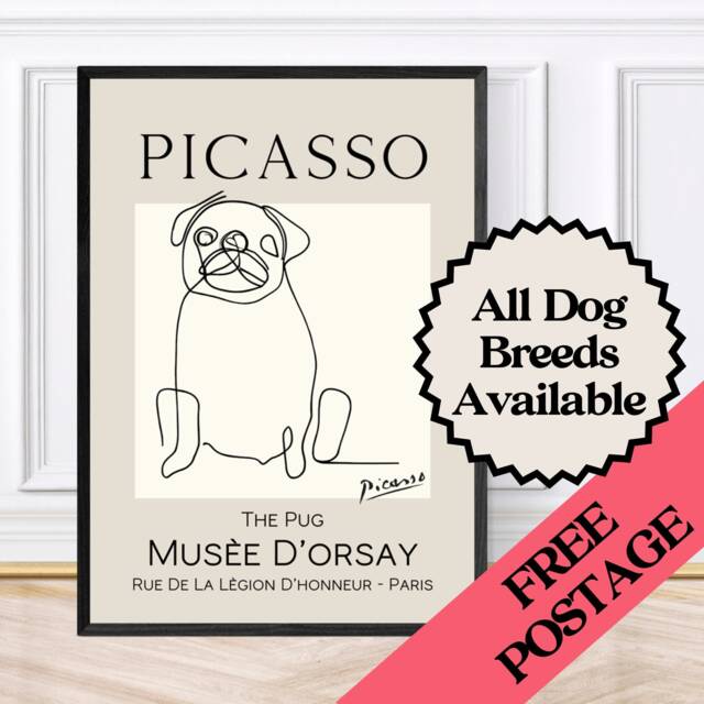 Picasso Style Pug Line Art Print Dog Wall Decor - image 1