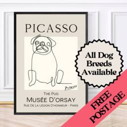 Picasso Style Pug Line Art Print Dog Wall Decor - thumbnail 1