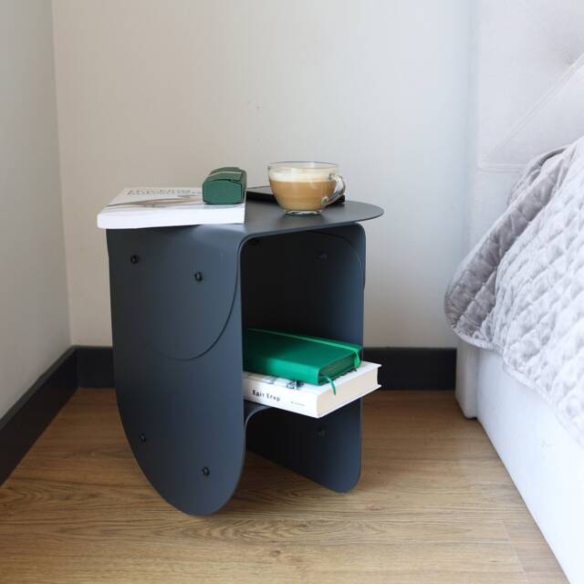 Narrow Black Metal Bedside Table, Small Nightstand, Modern Bedroom Side Contemporary Handmade Furniture, Loft End Table - image 1