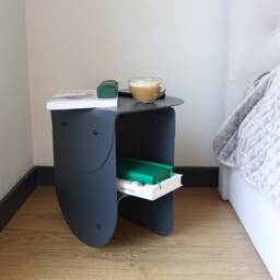 Narrow Black Metal Bedside Table, Small Nightstand, Modern Bedroom Side Contemporary Handmade Furniture, Loft End Table
