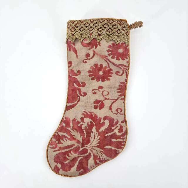 Luxury Christmas Stocking Fortuny Fabric Red & Silvery Gold Demedici Pattern - Made in Italy - image 1